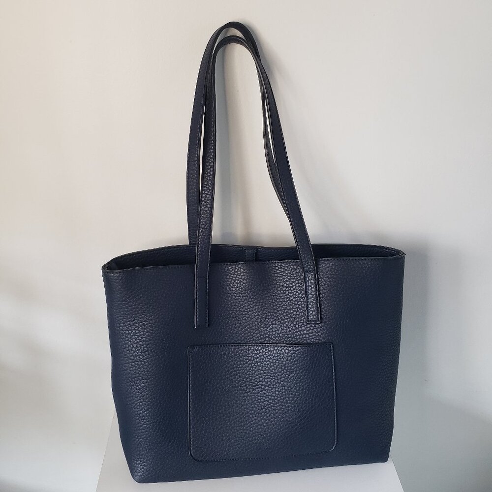 Navy Blue Leather Satchel Purse w/ accessory bag